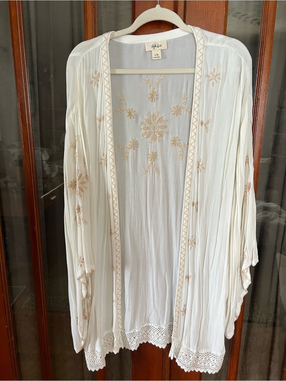 Style & Co. Cream Embroidered Kimono Cardigan